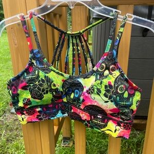 CVG brand Tie Dye Skulls sports bra - size large